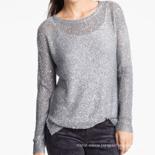 15JWS0516 lady spring summer crewneck pullover with sequins